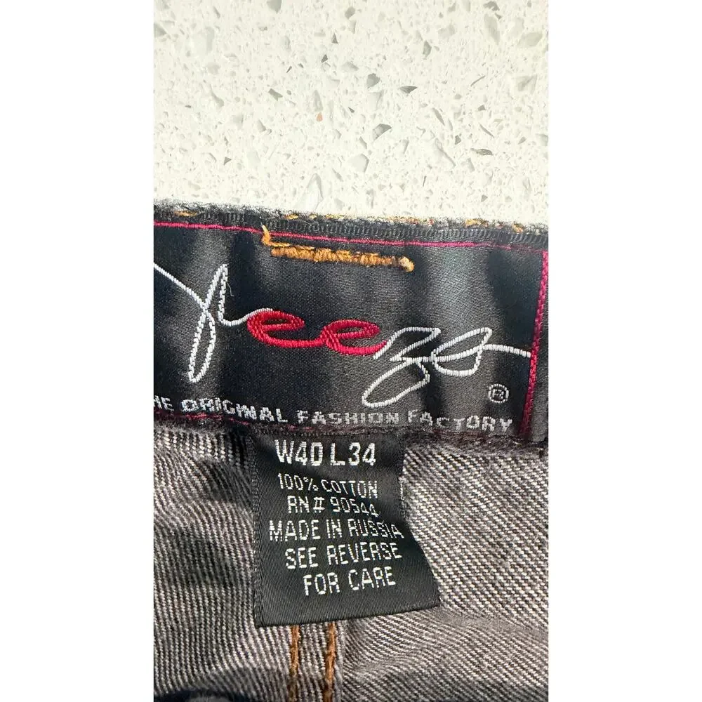 VTG Y2K Freeze Jeans 40x34 Black Contrast Stitch Wide Baggy Hip Hop Denim
